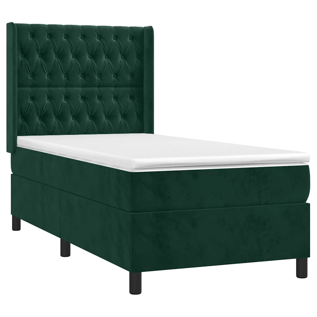 vidaXL Κρεβάτι Boxspring με Στρώμα Σκούρο Πράσινο 80x200 εκ. Βελούδινο