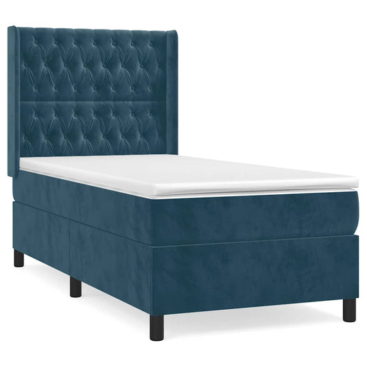 vidaXL Κρεβάτι Boxspring με Στρώμα Σκούρο Μπλε 80 x 200 εκ. Βελούδινο