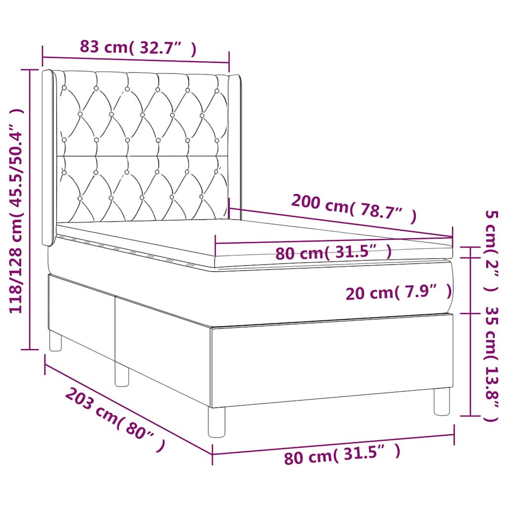 vidaXL Κρεβάτι Boxspring με Στρώμα Σκούρο Μπλε 80 x 200 εκ. Βελούδινο