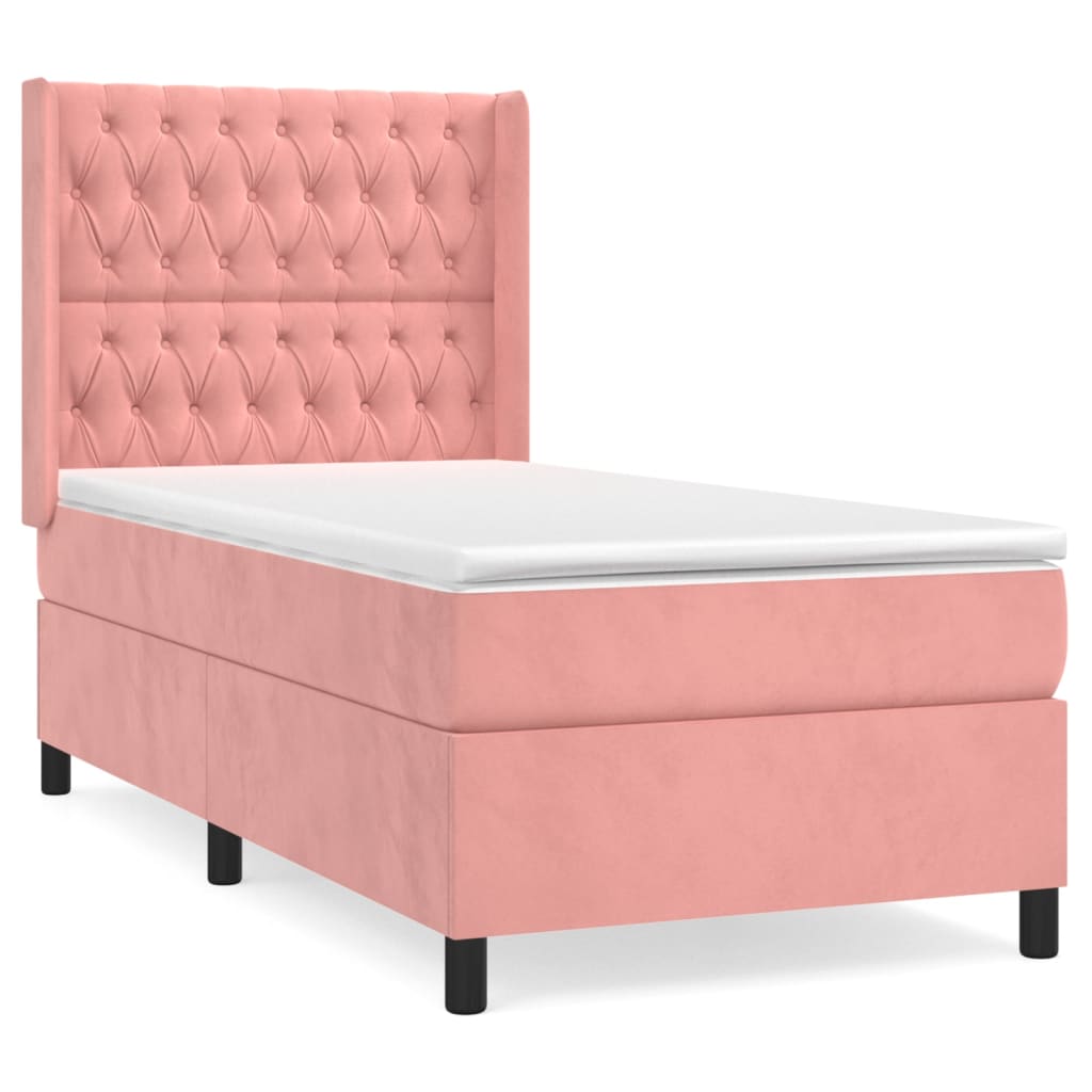 vidaXL Κρεβάτι Boxspring με Στρώμα Ροζ 90x190 εκ. Βελούδινο