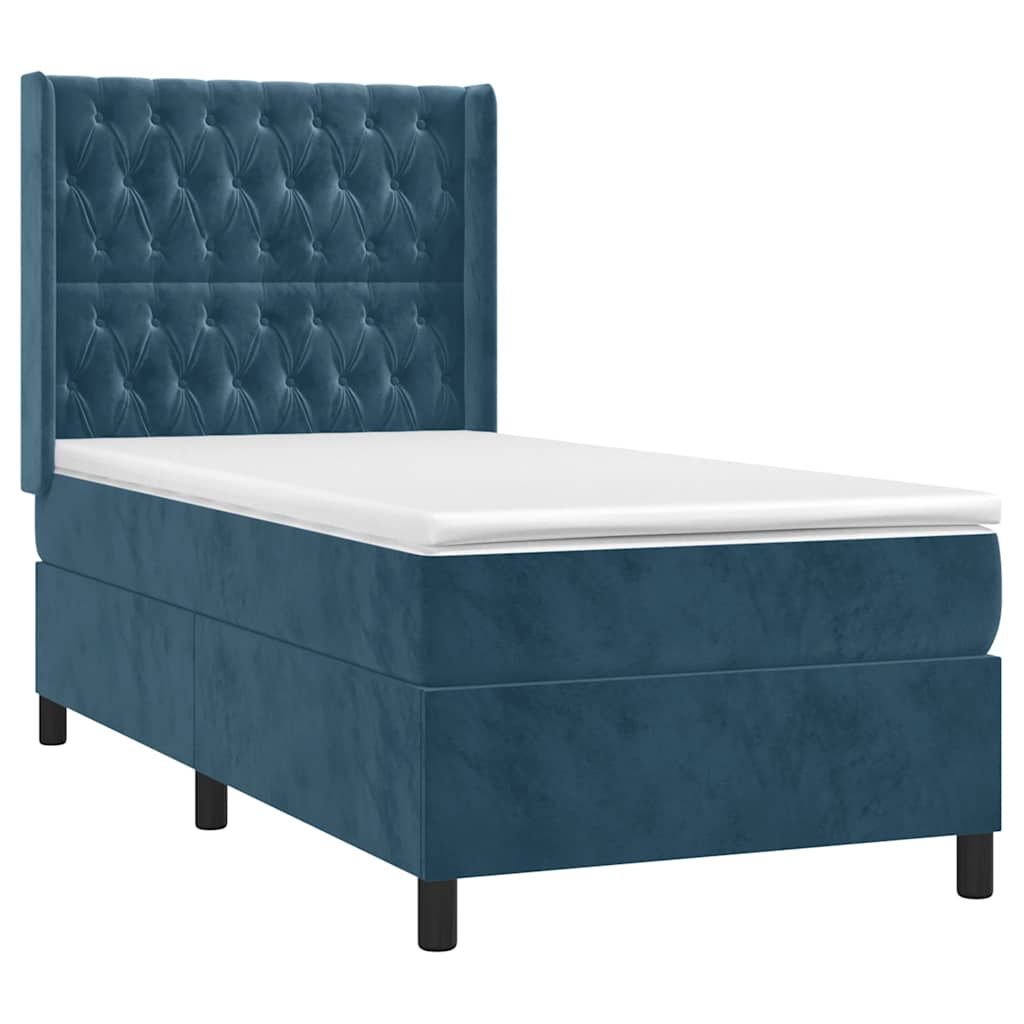 vidaXL Κρεβάτι Boxspring με Στρώμα Σκούρο Μπλε 100x200 εκ. Βελούδινο