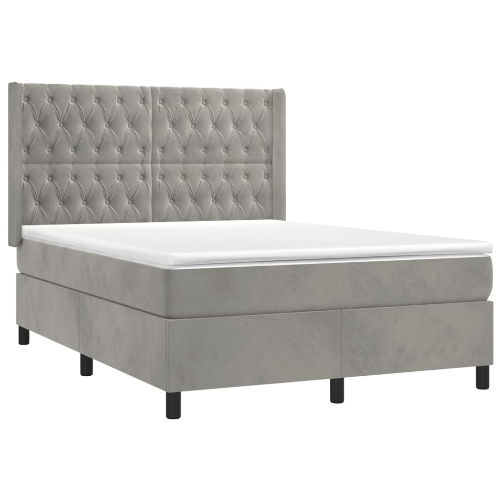 vidaXL Κρεβάτι Boxspring με Στρώμα Ανοιχτό Γκρι 140x190 εκ. Βελούδινο