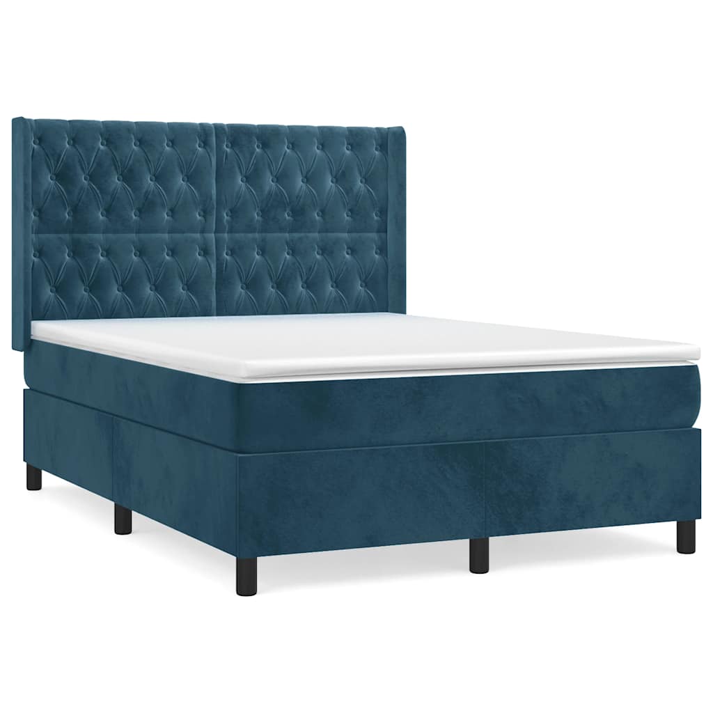 vidaXL Κρεβάτι Boxspring με Στρώμα Σκούρο Μπλε 140x190 εκ. Βελούδινο