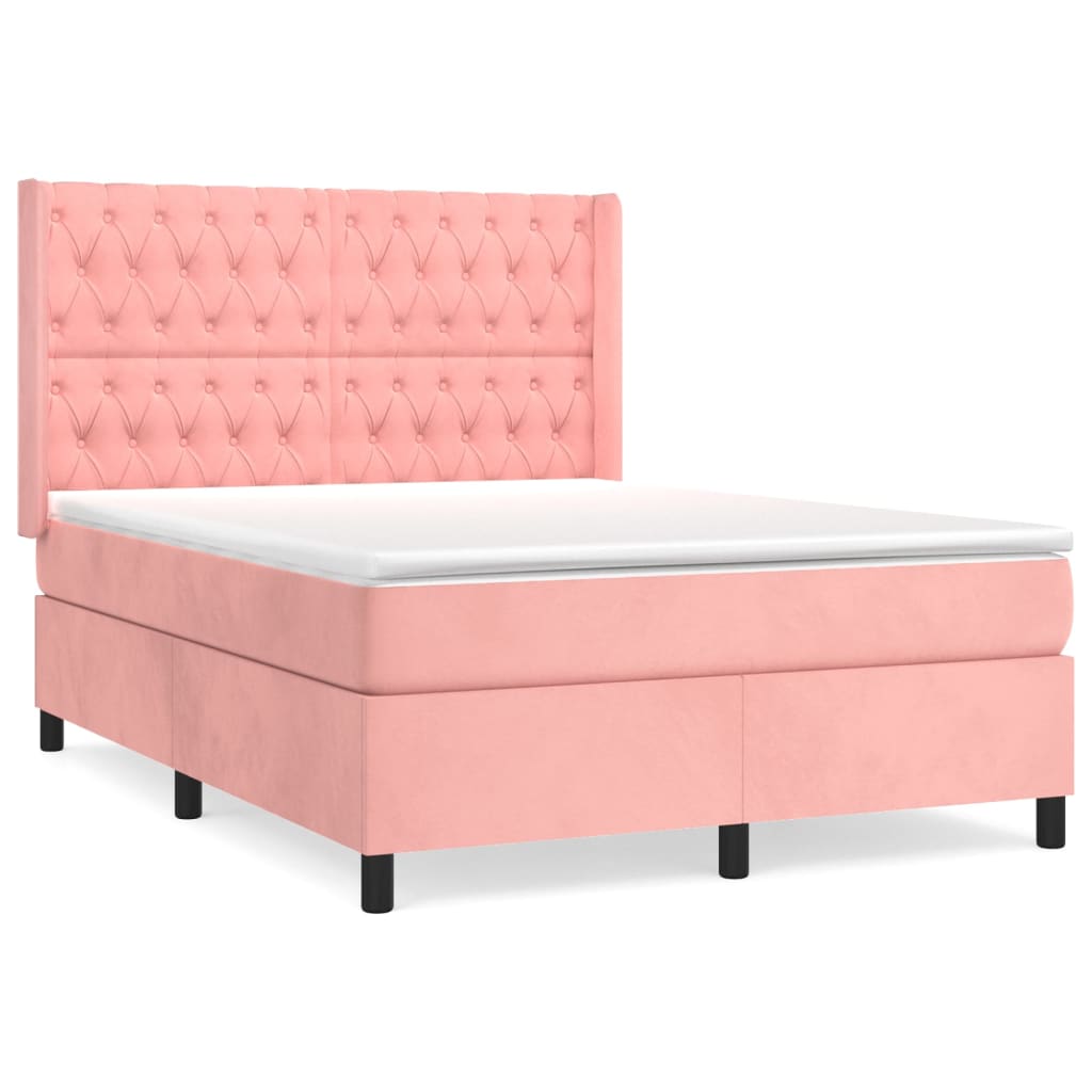 vidaXL Κρεβάτι Boxspring με Στρώμα Ροζ 140x190 εκ. Βελούδινο