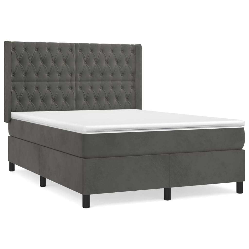 vidaXL Κρεβάτι Boxspring με Στρώμα Σκούρο Γκρι 140x200 εκ. Βελούδινο