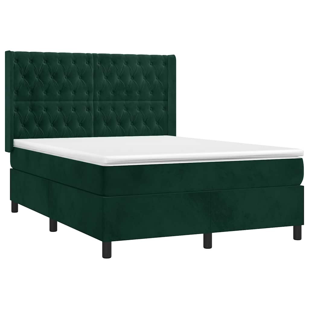 vidaXL Κρεβάτι Boxspring με Στρώμα Σκούρο Πράσινο 140x200εκ. Βελούδινο