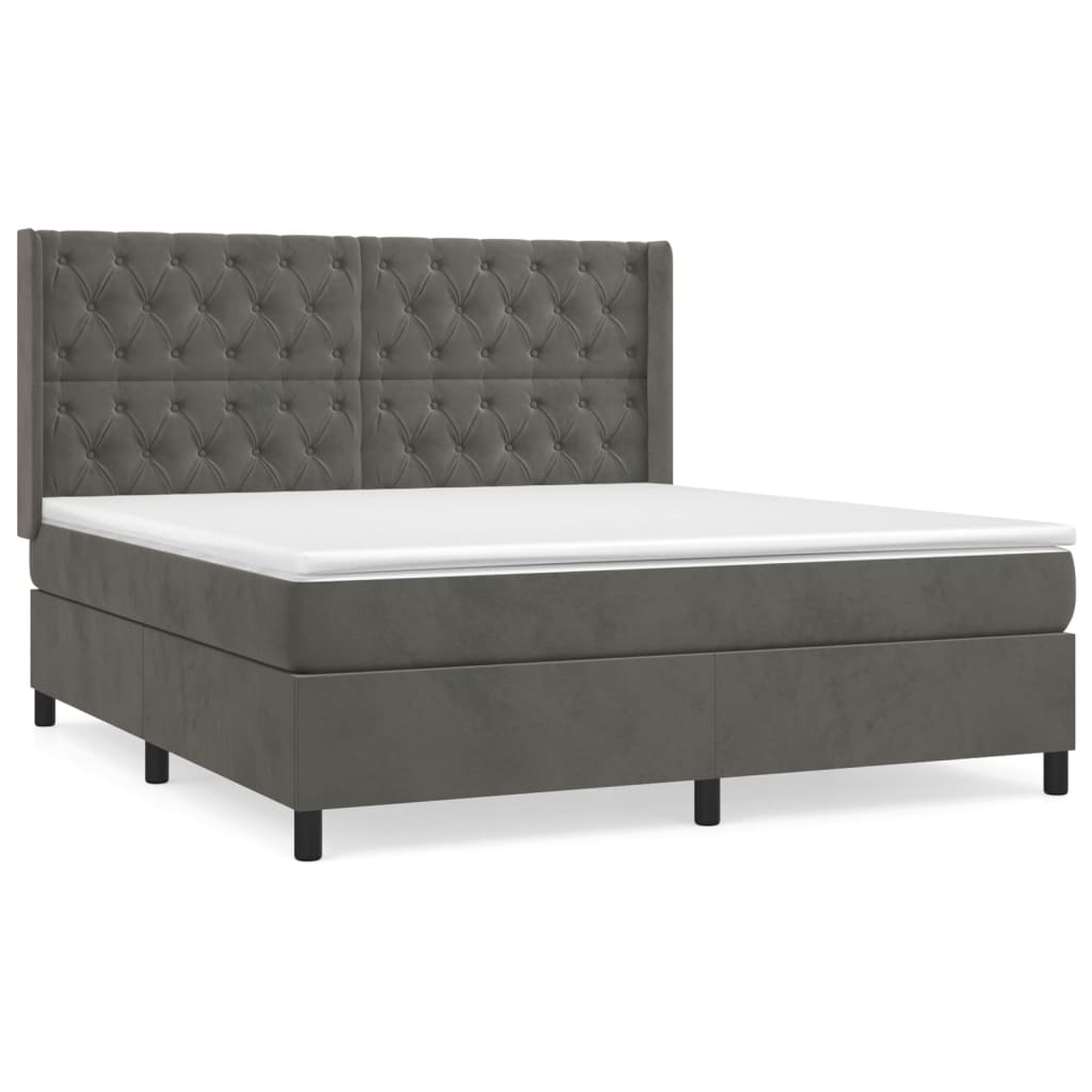 vidaXL Κρεβάτι Boxspring με Στρώμα Σκούρο Γκρι 160x200 εκ. Βελούδινο