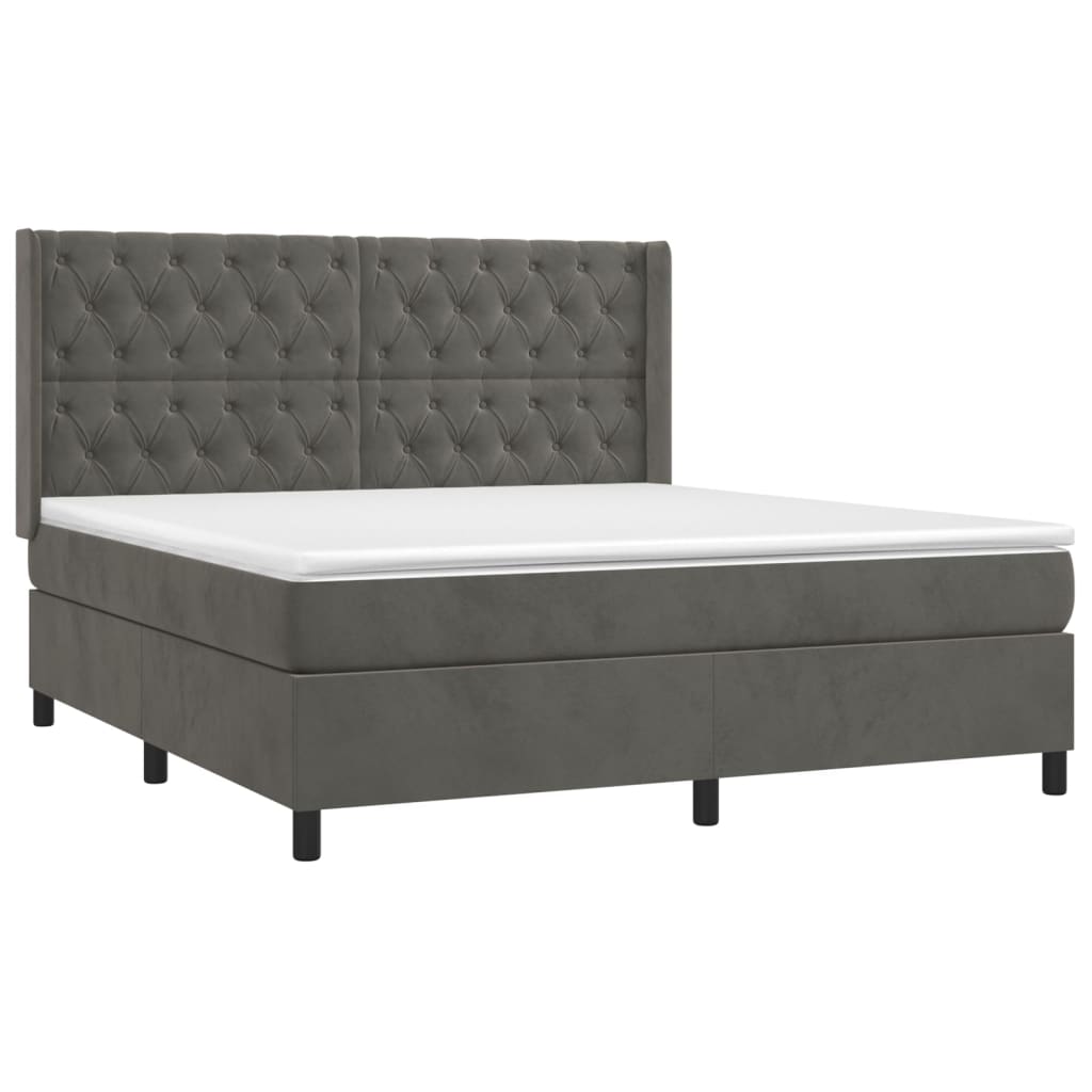 vidaXL Κρεβάτι Boxspring με Στρώμα Σκούρο Γκρι 160x200 εκ. Βελούδινο