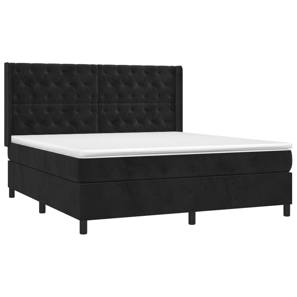 vidaXL Κρεβάτι Boxspring με Στρώμα Μαύρο 160x200 εκ. Βελούδινο