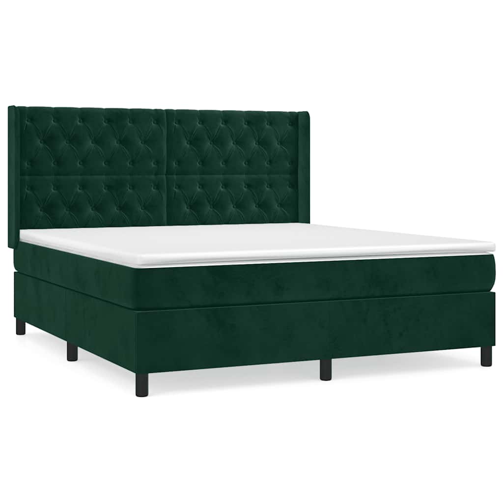 vidaXL Κρεβάτι Boxspring με Στρώμα Σκούρο Πράσινο 160x200εκ. Βελούδινο