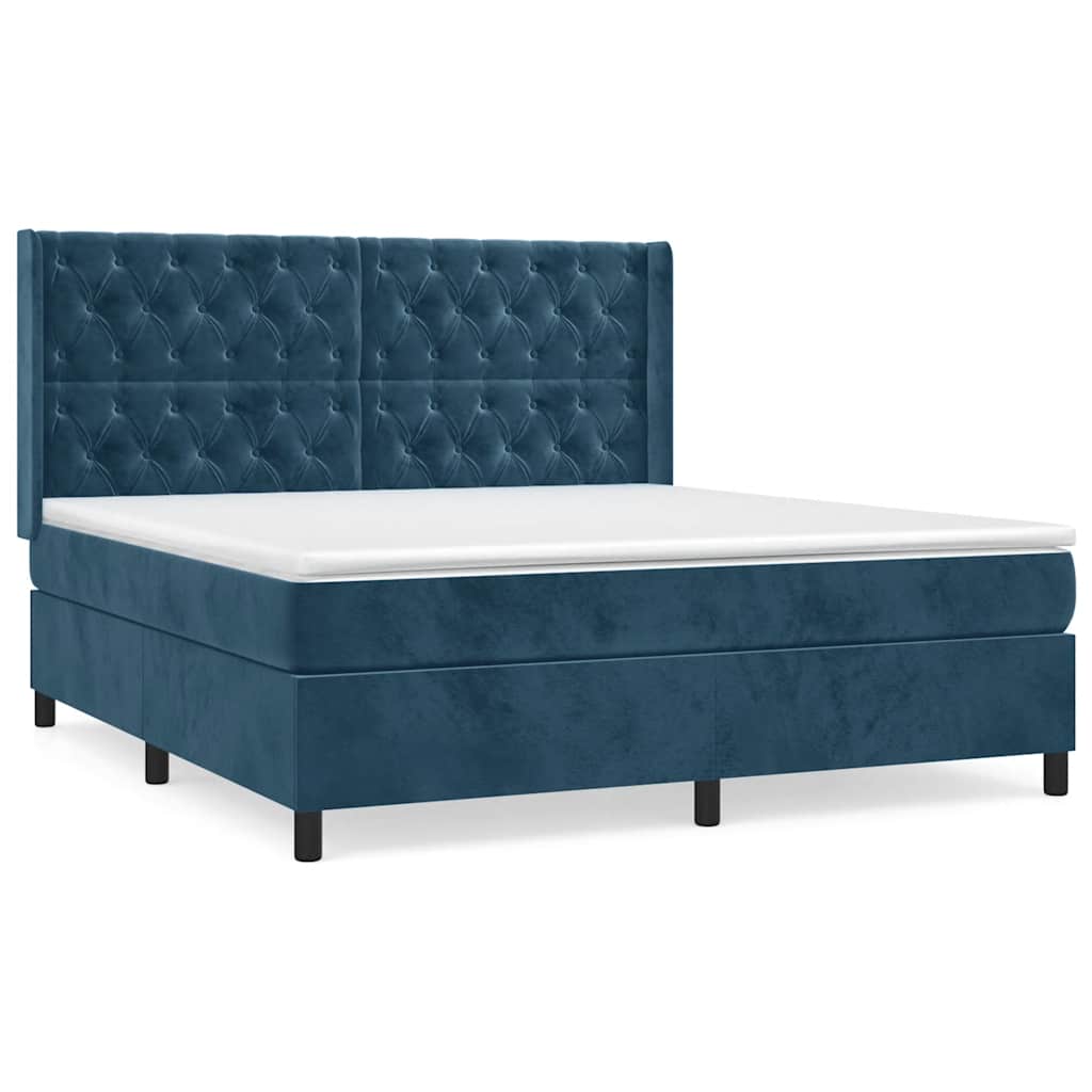 vidaXL Κρεβάτι Boxspring με Στρώμα Σκούρο Μπλε 160x200 εκ. Βελούδινο