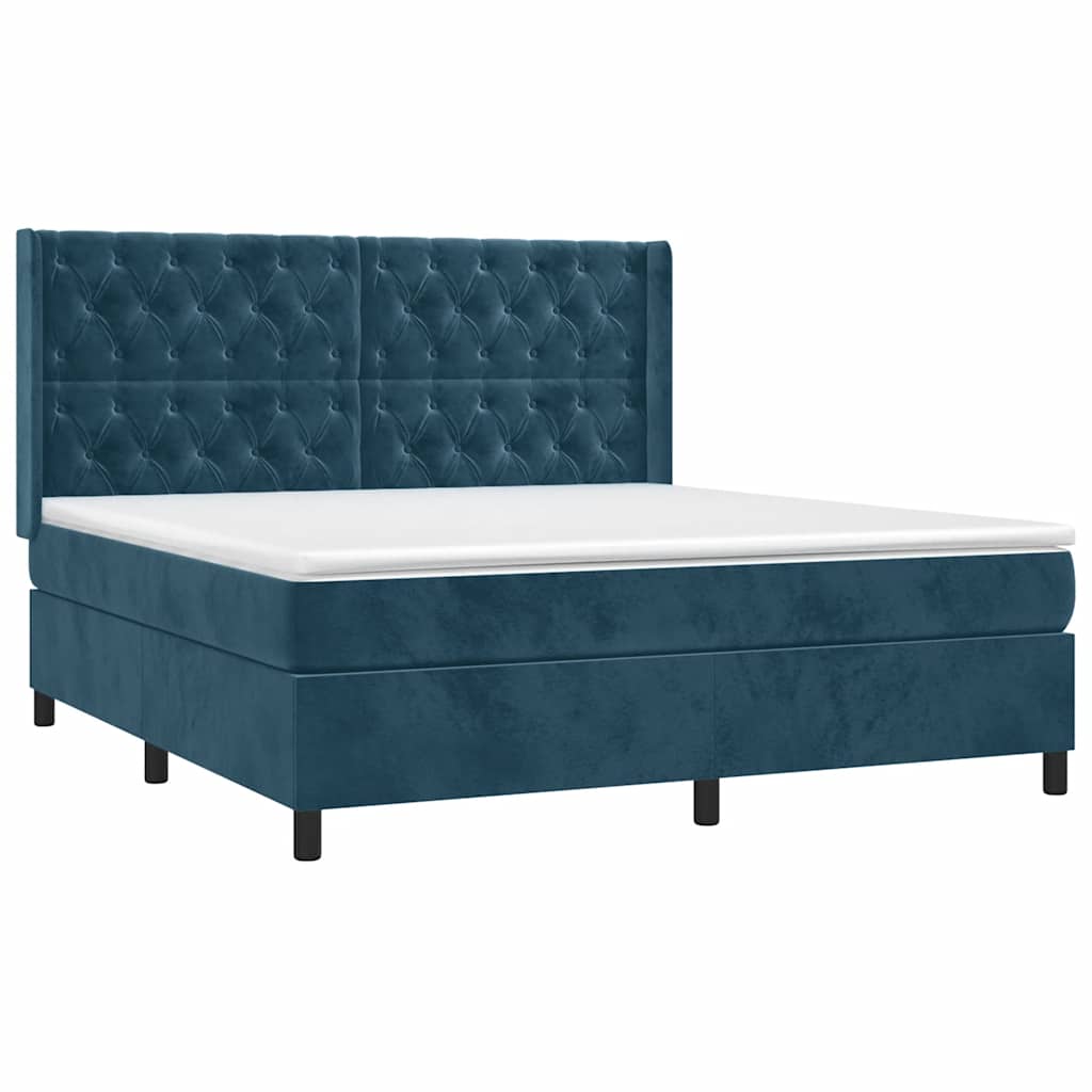 vidaXL Κρεβάτι Boxspring με Στρώμα Σκούρο Μπλε 160x200 εκ. Βελούδινο