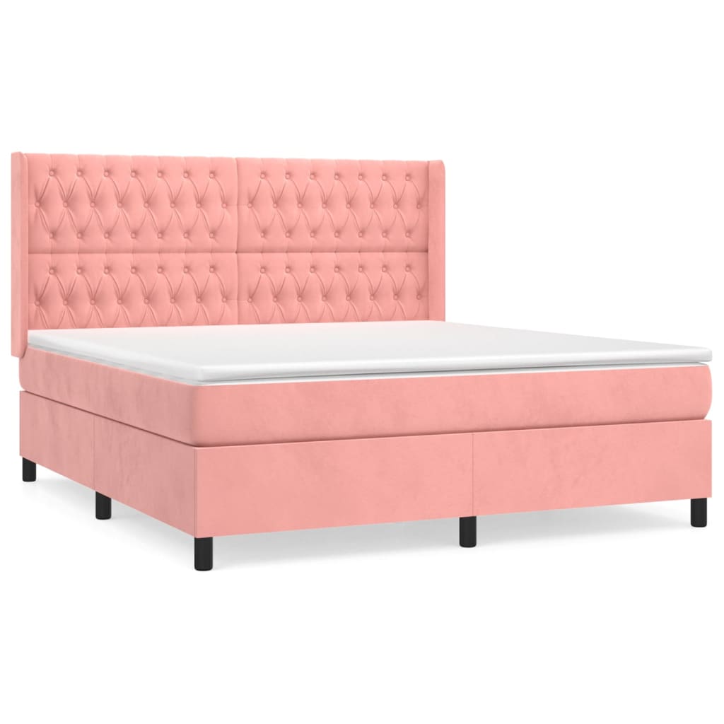 vidaXL Κρεβάτι Boxspring με Στρώμα Ροζ 180x200 εκ. Βελούδινο