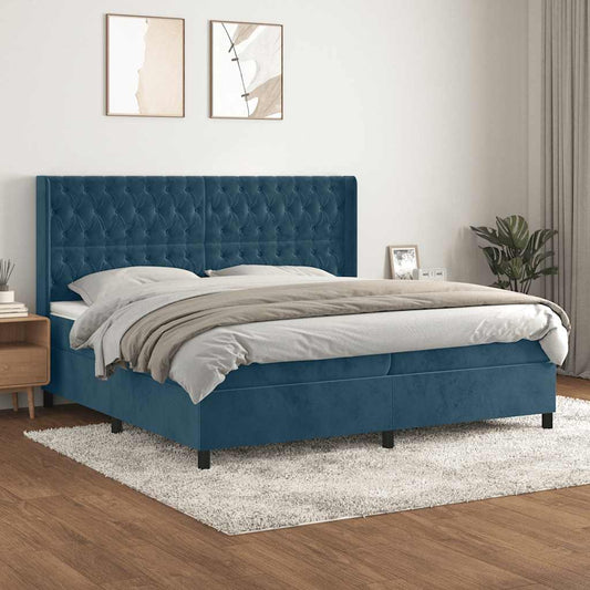 vidaXL Κρεβάτι Boxspring με Στρώμα Σκούρο Μπλε 200x200 εκ. Βελούδινο