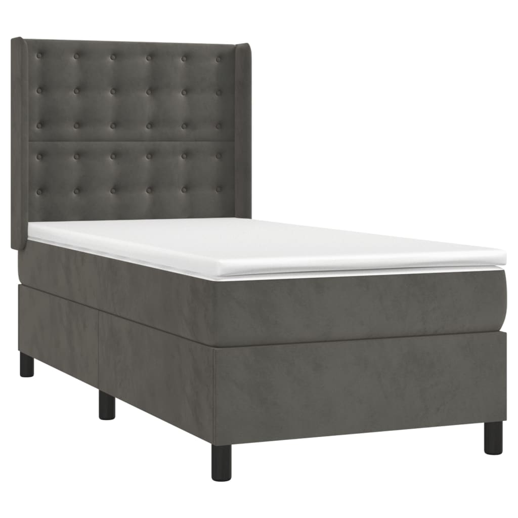 vidaXL Κρεβάτι Boxspring με Στρώμα Σκούρο Γκρι 90x190 εκ. Βελούδινο