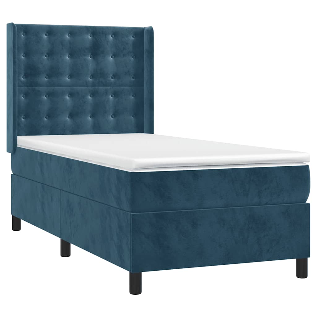 vidaXL Κρεβάτι Boxspring με Στρώμα Σκούρο Μπλε 90x200 εκ. Βελούδινο