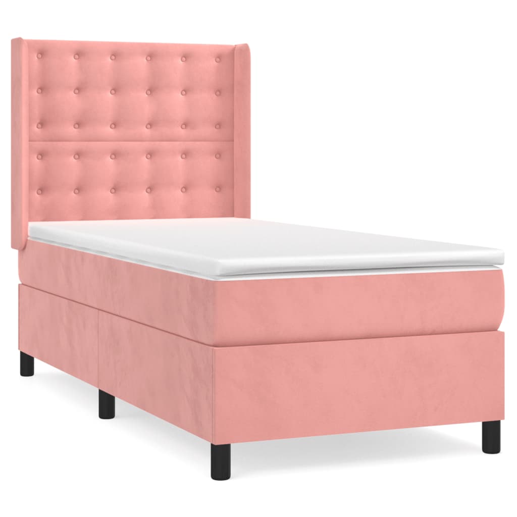 vidaXL Κρεβάτι Boxspring με Στρώμα Ροζ 90x200 εκ. Βελούδινο