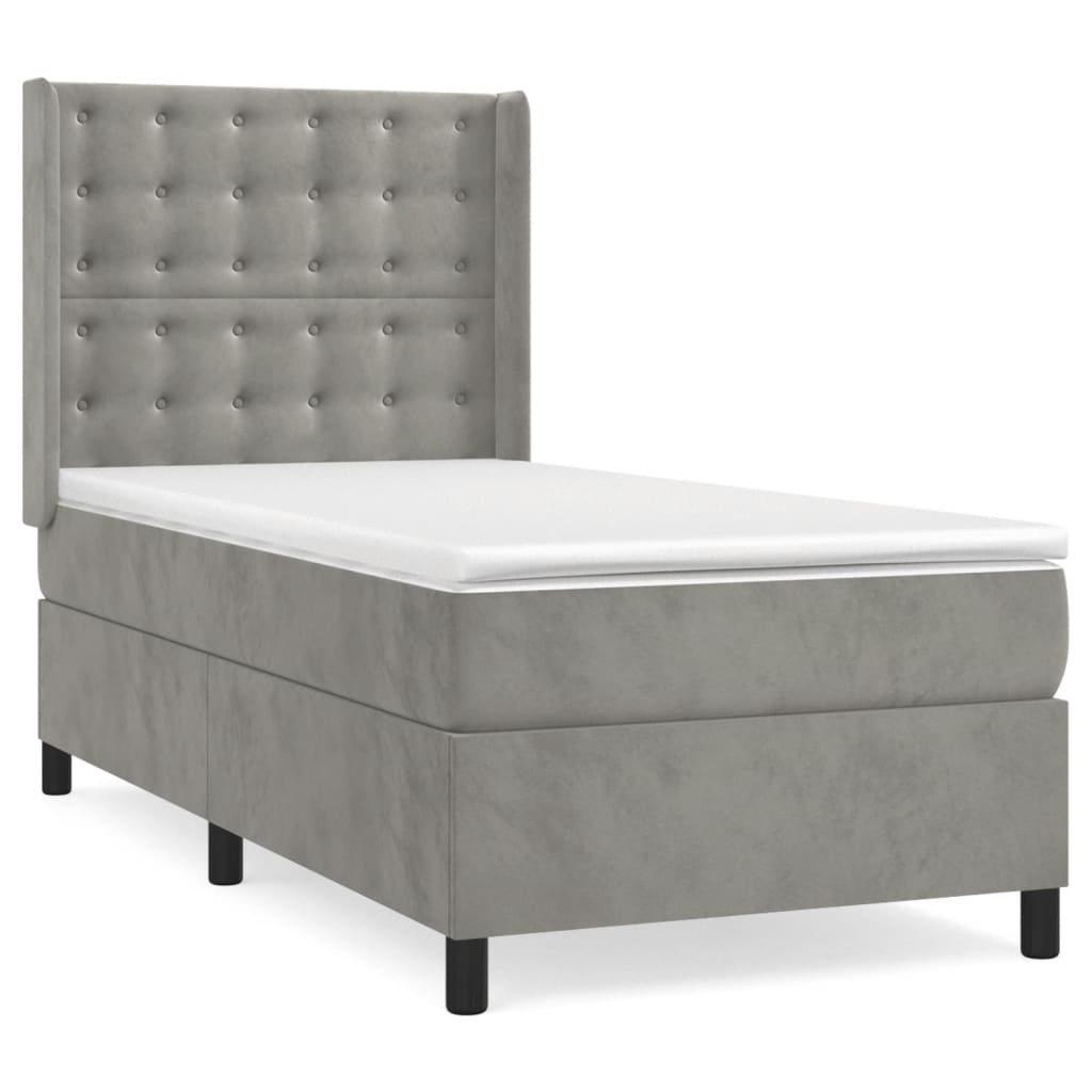vidaXL Κρεβάτι Boxspring με Στρώμα Ανοιχτό Γκρι 100x200 εκ. Βελούδινο