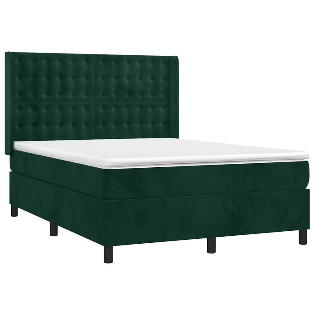 vidaXL Κρεβάτι Boxspring με Στρώμα Σκούρο Πράσινο 140x200εκ. Βελούδινο