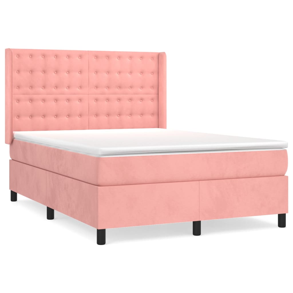 vidaXL Κρεβάτι Boxspring με Στρώμα Ροζ 140x200 εκ. Βελούδινο