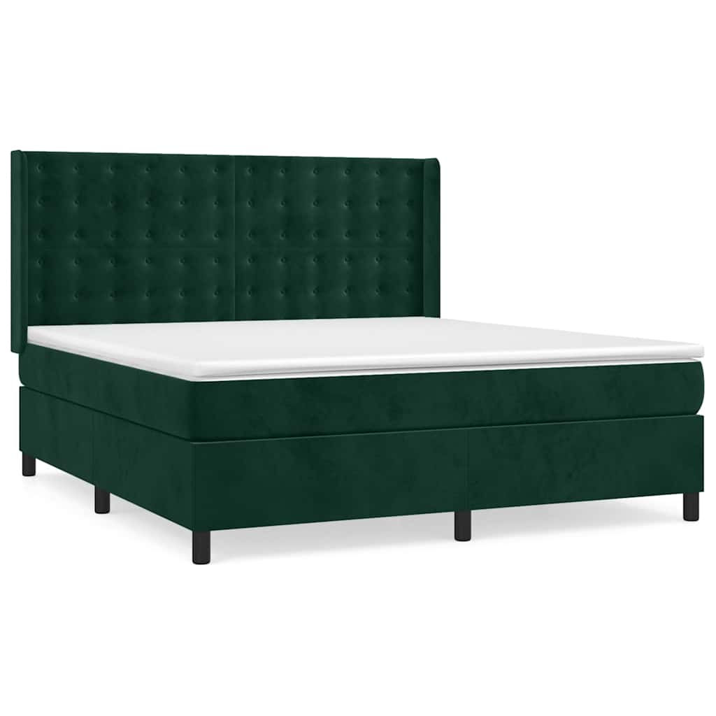vidaXL Κρεβάτι Boxspring με Στρώμα Σκούρο Πράσινο 160x200εκ. Βελούδινο
