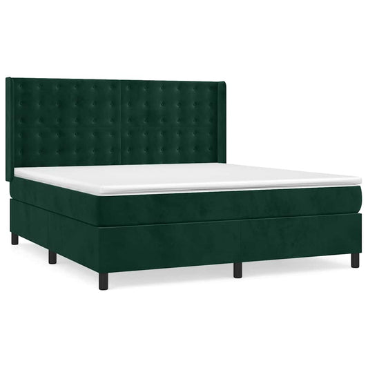 vidaXL Κρεβάτι Boxspring με Στρώμα Σκούρο Πράσινο 160x200εκ. Βελούδινο
