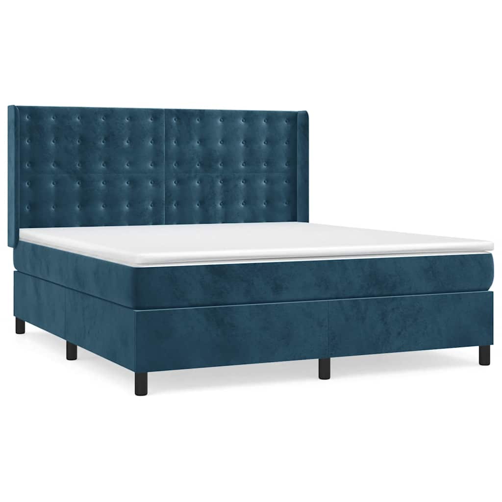 vidaXL Κρεβάτι Boxspring με Στρώμα Σκούρο Μπλε 160x200 εκ. Βελούδινο