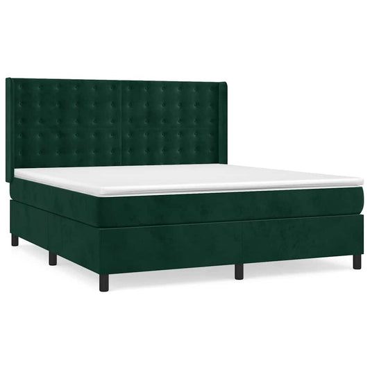 vidaXL Κρεβάτι Boxspring με Στρώμα Σκούρο Πράσινο 180x200εκ. Βελούδινο