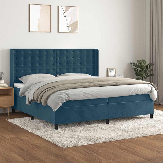 vidaXL Κρεβάτι Boxspring με Στρώμα Σκούρο Μπλε 200x200 εκ. Βελούδινο