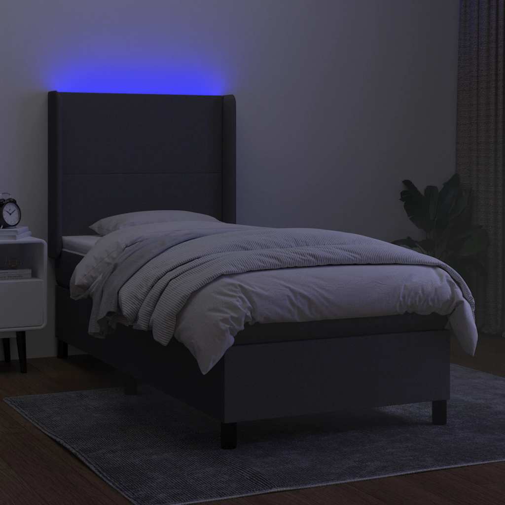 vidaXL Κρεβάτι Boxspring με Στρώμα & LED Σκ.Γκρι 80x200 εκ. Υφασμάτινο