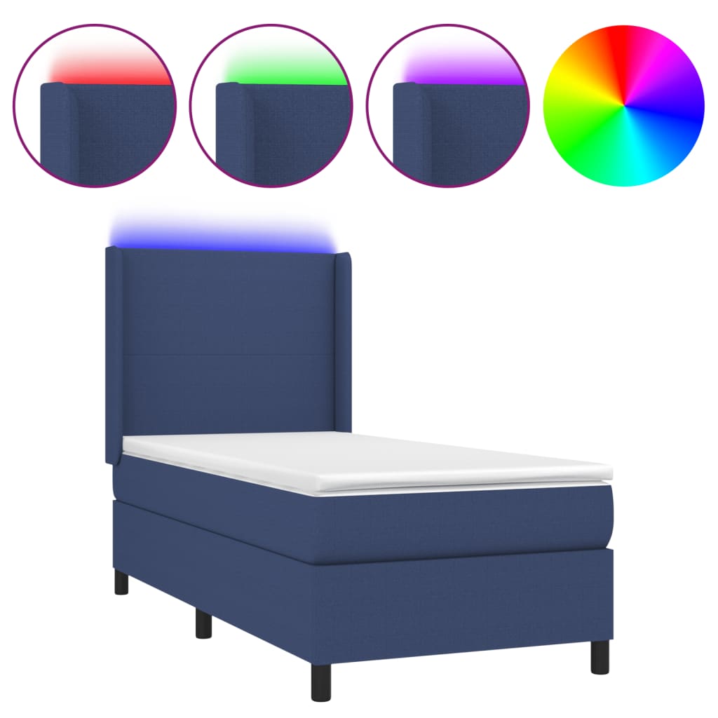 vidaXL Κρεβάτι Boxspring με Στρώμα & LED Μπλε 90x190 εκ. Υφασμάτινο