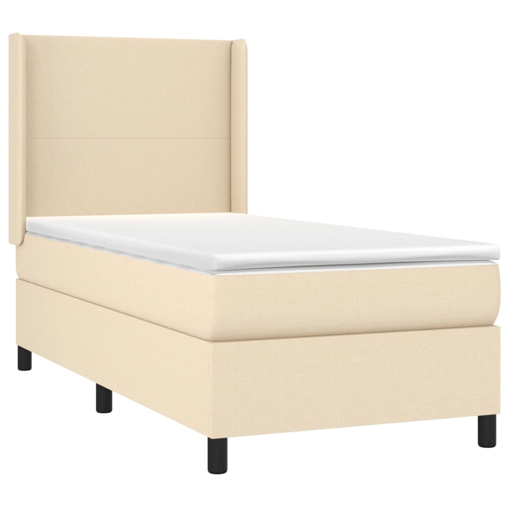 vidaXL Κρεβάτι Boxspring με Στρώμα & LED Κρεμ 90x200 εκ. Υφασμάτινο