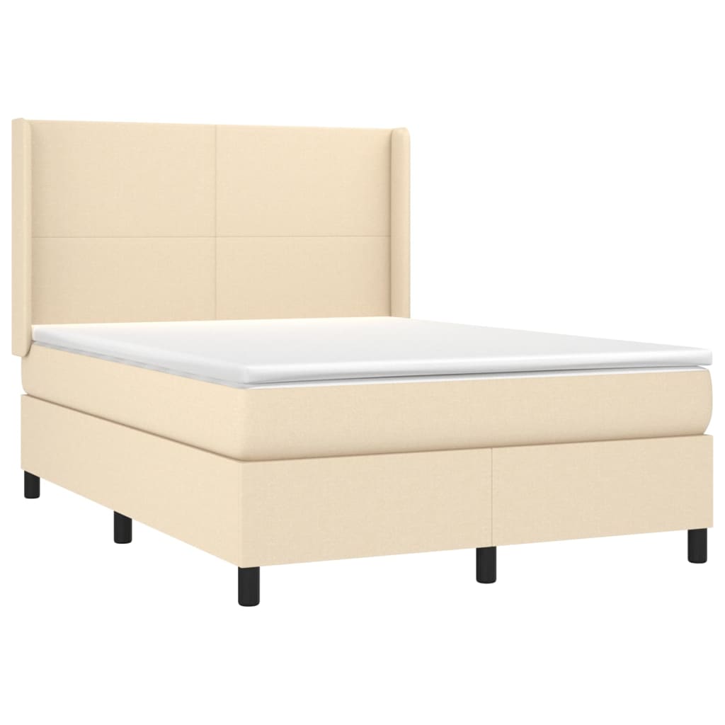 vidaXL Κρεβάτι Boxspring με Στρώμα & LED Κρεμ 140x190 εκ. Υφασμάτινο