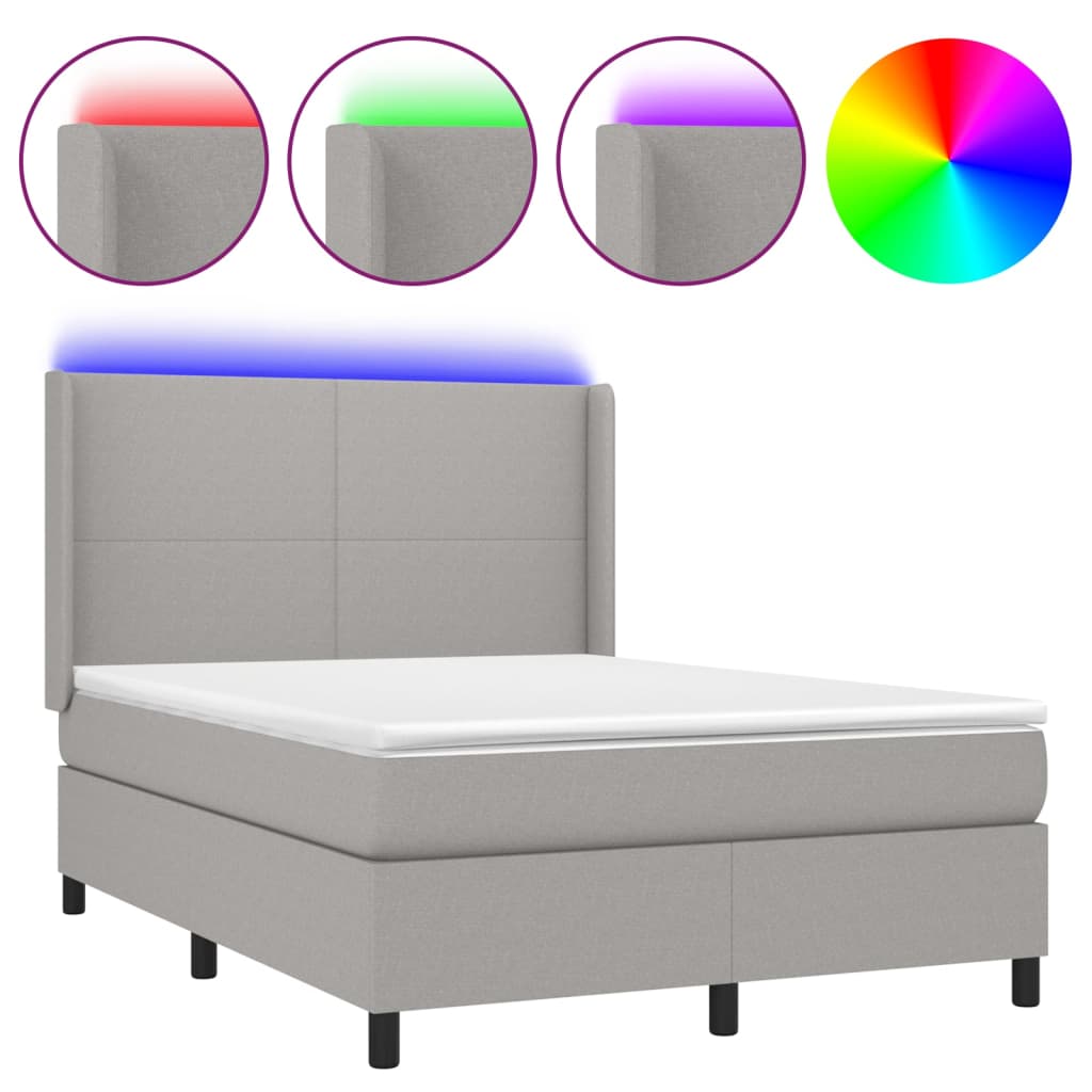 vidaXL Κρεβάτι Boxspring με Στρώμα & LED Αν.Γκρι 140x200εκ. Υφασμάτινο