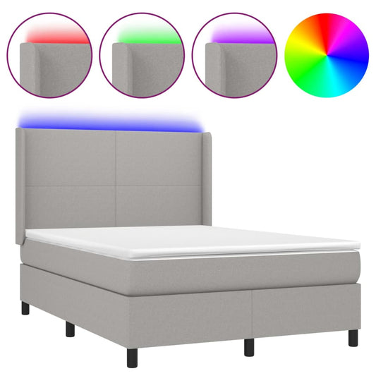 vidaXL Κρεβάτι Boxspring με Στρώμα & LED Αν.Γκρι 140x200εκ. Υφασμάτινο