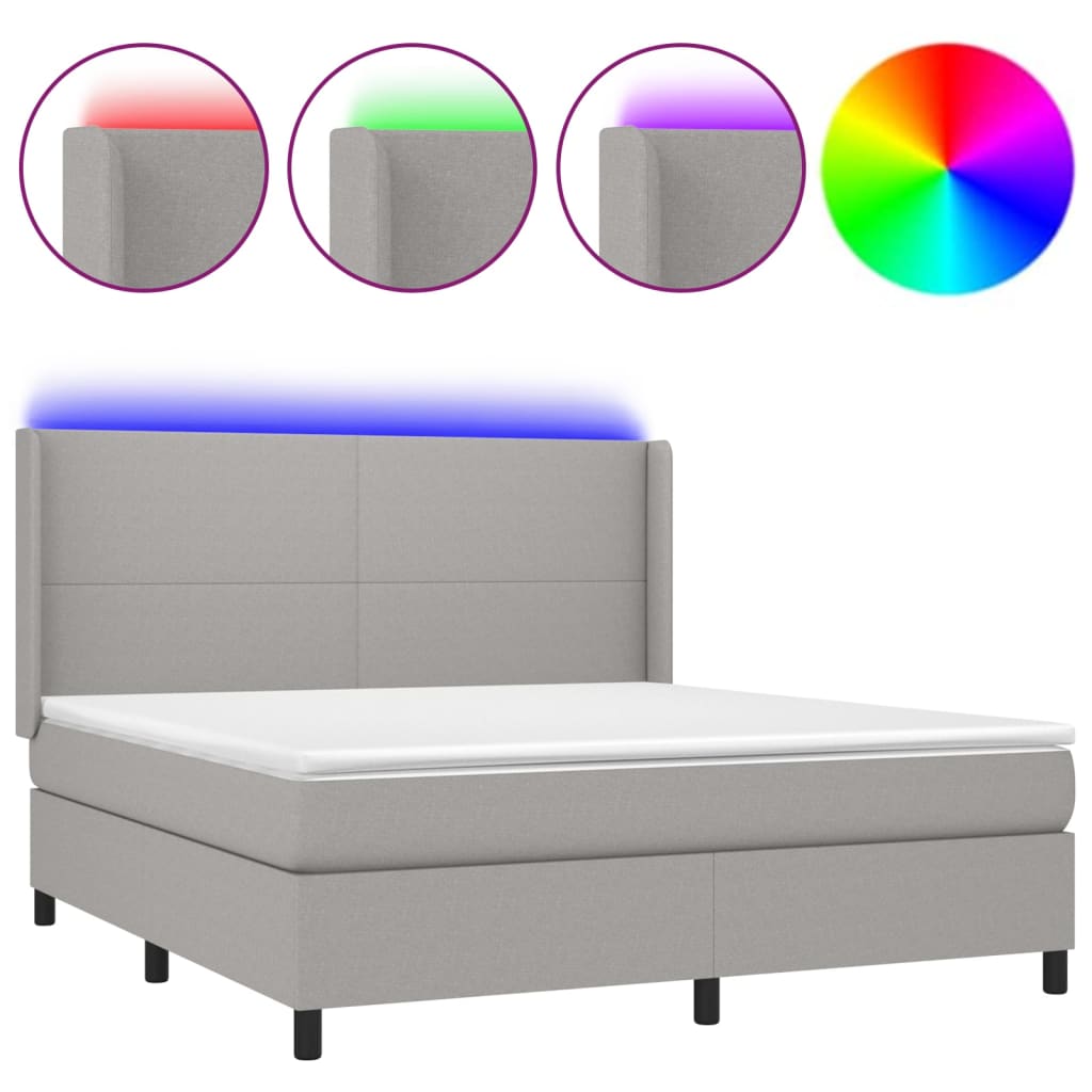 vidaXL Κρεβάτι Boxspring με Στρώμα & LED Αν.Γκρι 160x200εκ. Υφασμάτινο