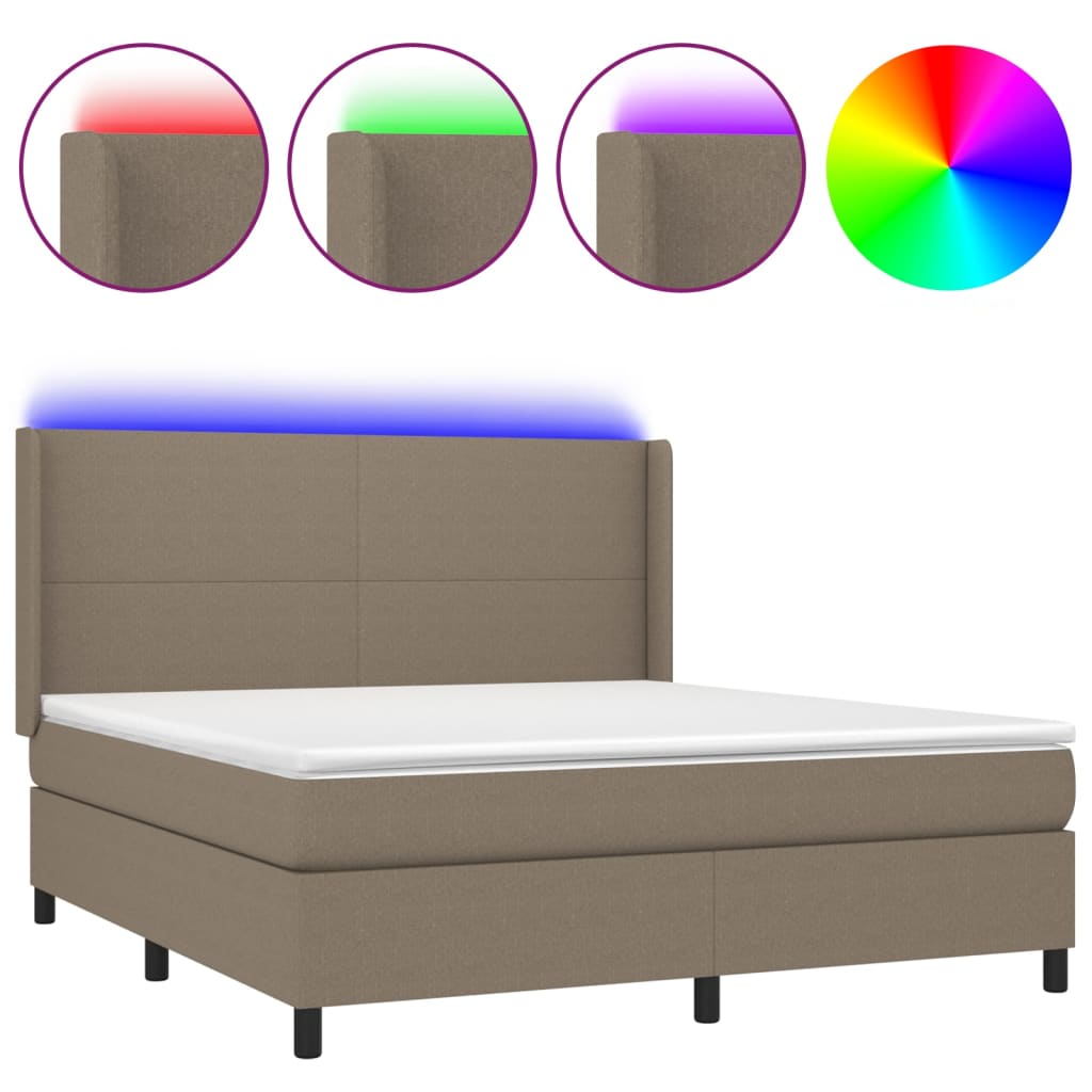 vidaXL Κρεβάτι Boxspring με Στρώμα & LED Taupe 160x200 εκ. Υφασμάτινο