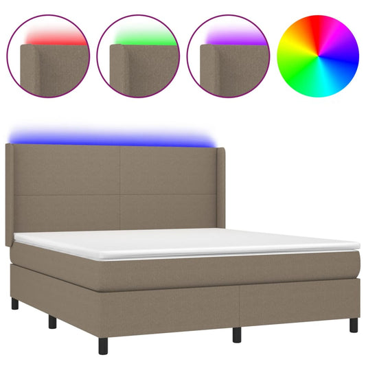 vidaXL Κρεβάτι Boxspring με Στρώμα & LED Taupe 160x200 εκ. Υφασμάτινο