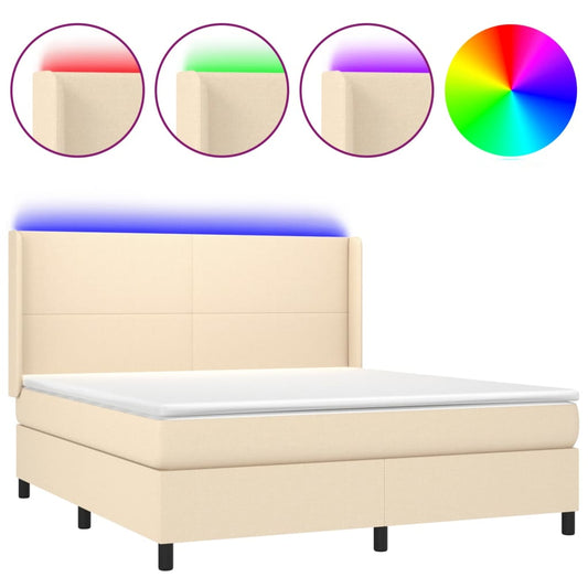 vidaXL Κρεβάτι Boxspring με Στρώμα & LED Κρεμ 160x200 εκ. Υφασμάτινο