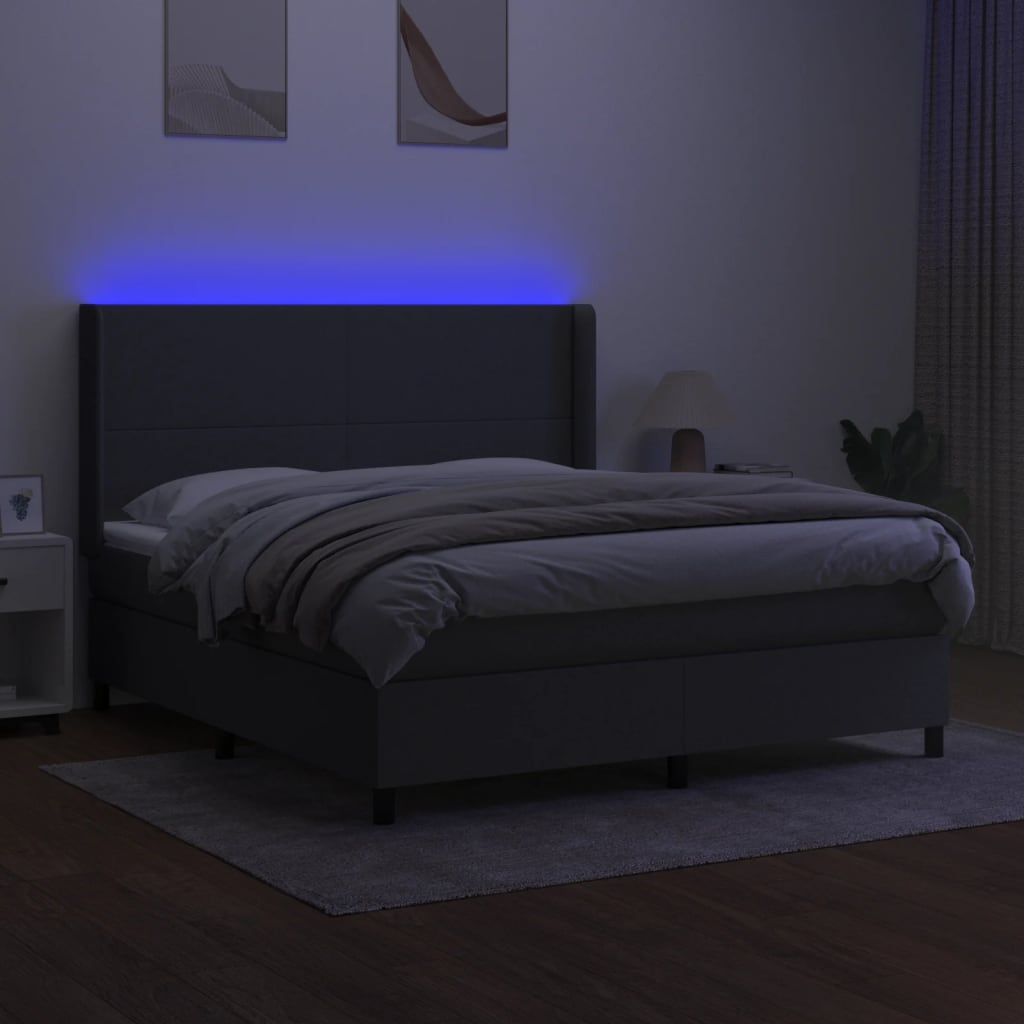 vidaXL Κρεβάτι Boxspring με Στρώμα & LED Σκ.Γκρι 180x200 εκ Υφασμάτινο
