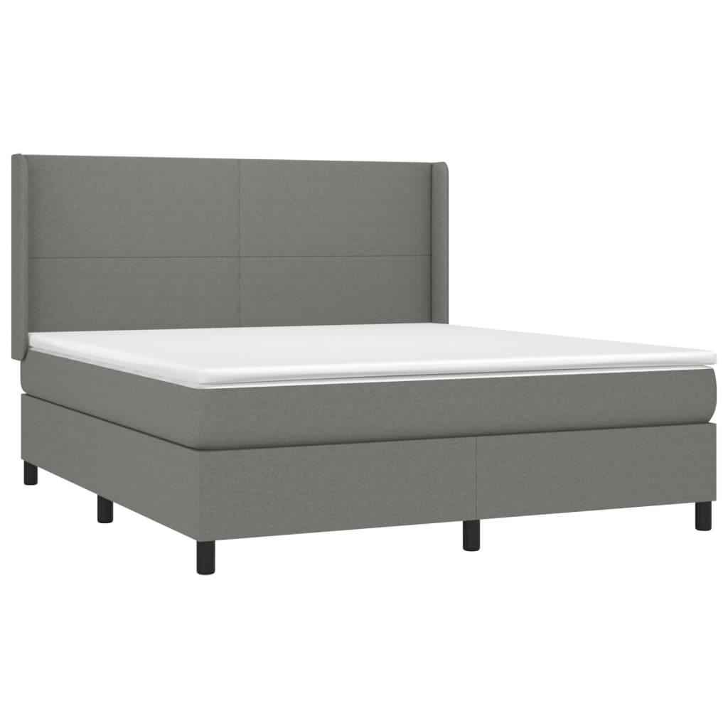 vidaXL Κρεβάτι Boxspring με Στρώμα & LED Σκ.Γκρι 180x200 εκ Υφασμάτινο