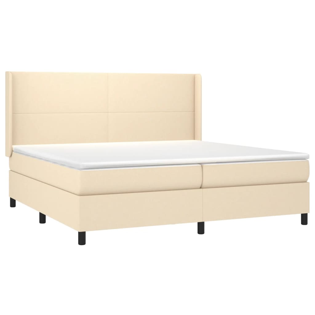 vidaXL Κρεβάτι Boxspring με Στρώμα & LED Κρεμ 200x200 εκ. Υφασμάτινο