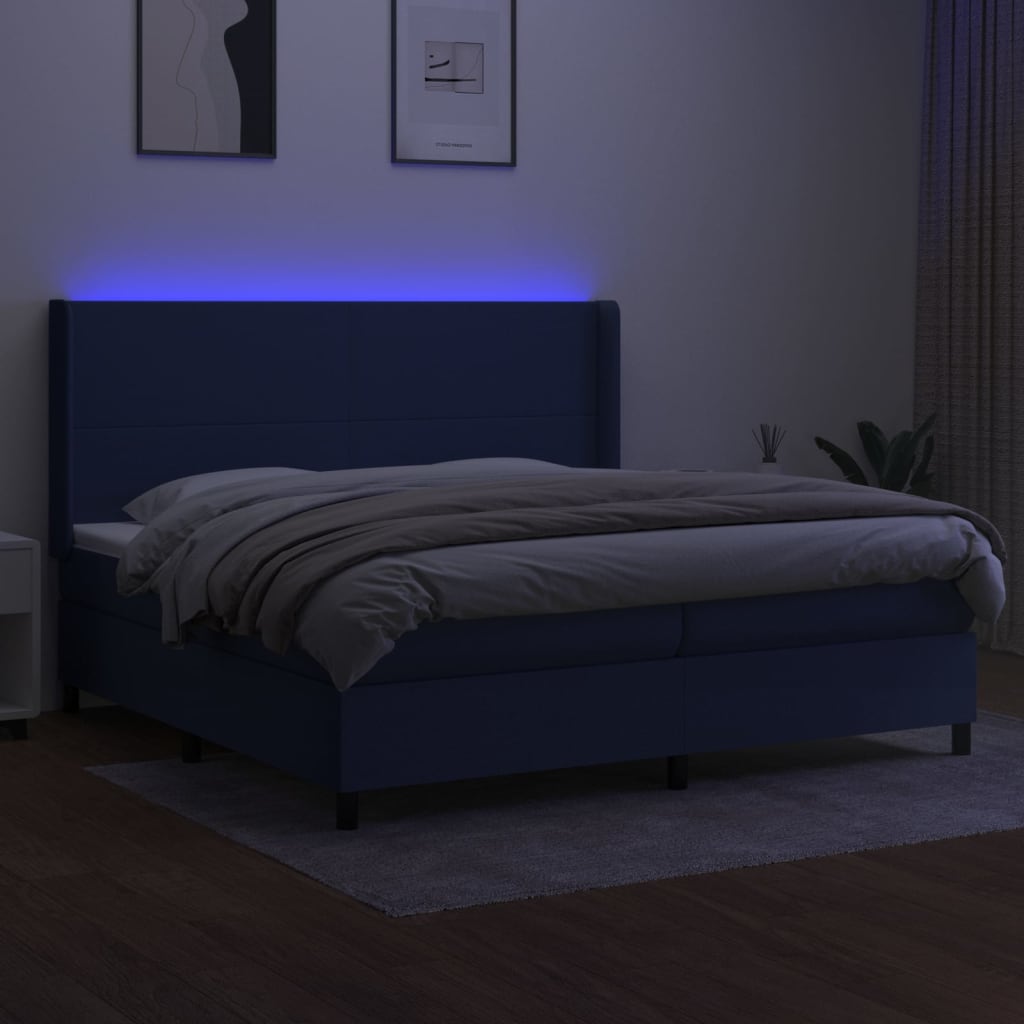 vidaXL Κρεβάτι Boxspring με Στρώμα & LED Μπλε 200x200 εκ. Υφασμάτινο
