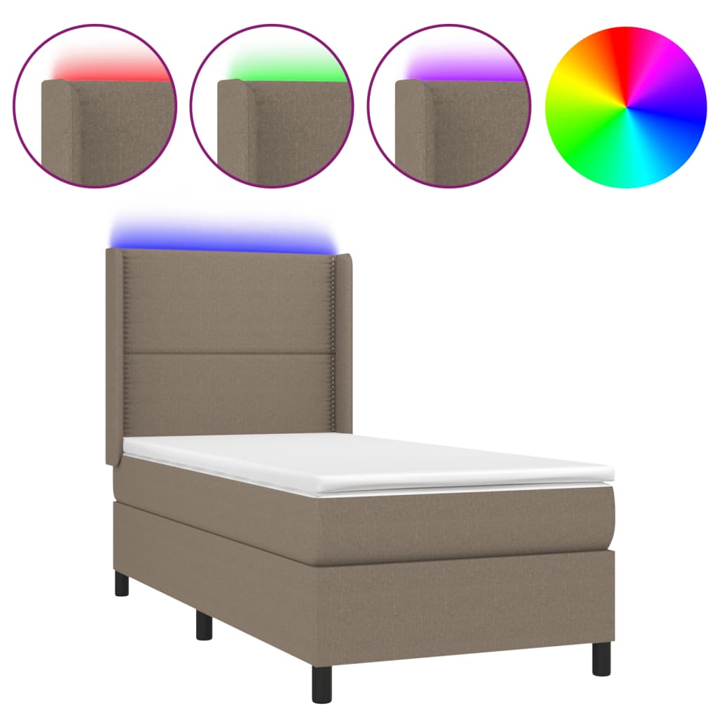 vidaXL Κρεβάτι Boxspring με Στρώμα & LED Taupe 90x190 εκ. Υφασμάτινο