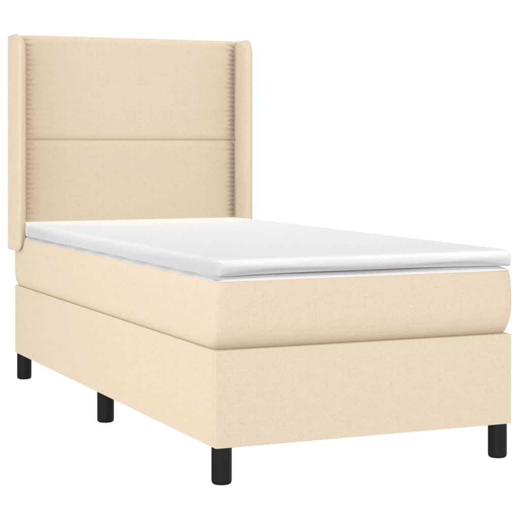 vidaXL Κρεβάτι Boxspring με Στρώμα & LED Κρεμ 90x190 εκ. Υφασμάτινο
