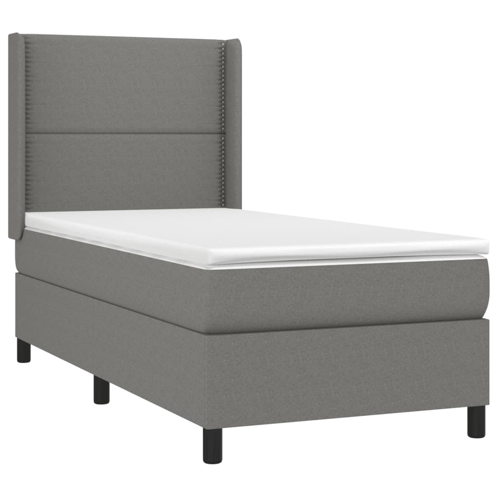 vidaXL Κρεβάτι Boxspring με Στρώμα & LED Σκ.Γκρι 100x200 εκ Υφασμάτινο
