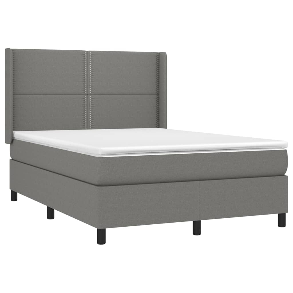 vidaXL Κρεβάτι Boxspring με Στρώμα & LED Σκ.Γκρι 140x190εκ. Υφασμάτινο