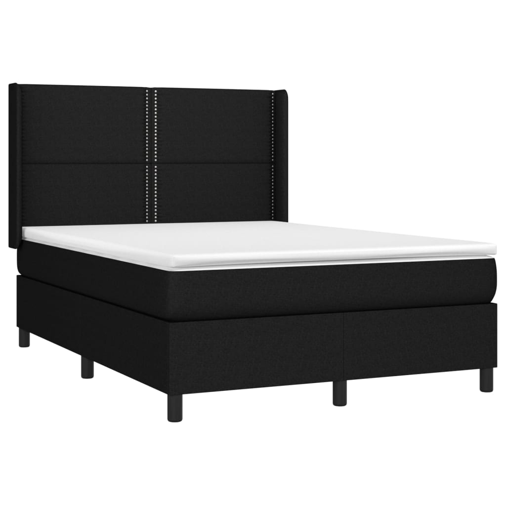 vidaXL Κρεβάτι Boxspring με Στρώμα & LED Μαύρο 140x190 εκ. Υφασμάτινο