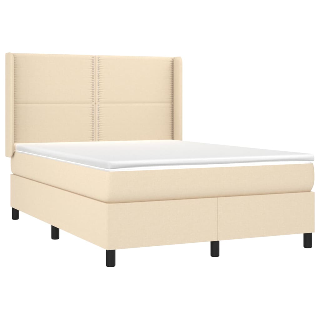 vidaXL Κρεβάτι Boxspring με Στρώμα & LED Κρεμ 140x190 εκ. Υφασμάτινο