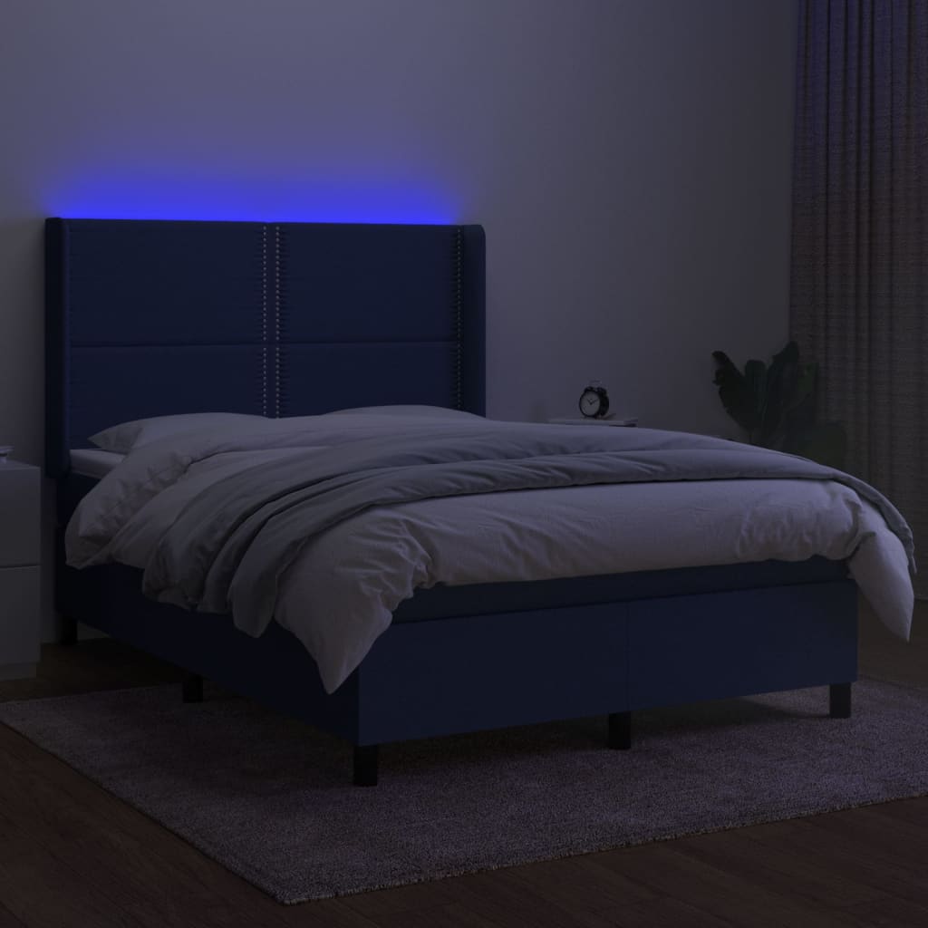 vidaXL Κρεβάτι Boxspring με Στρώμα & LED Μπλε 140x190 εκ. Υφασμάτινο